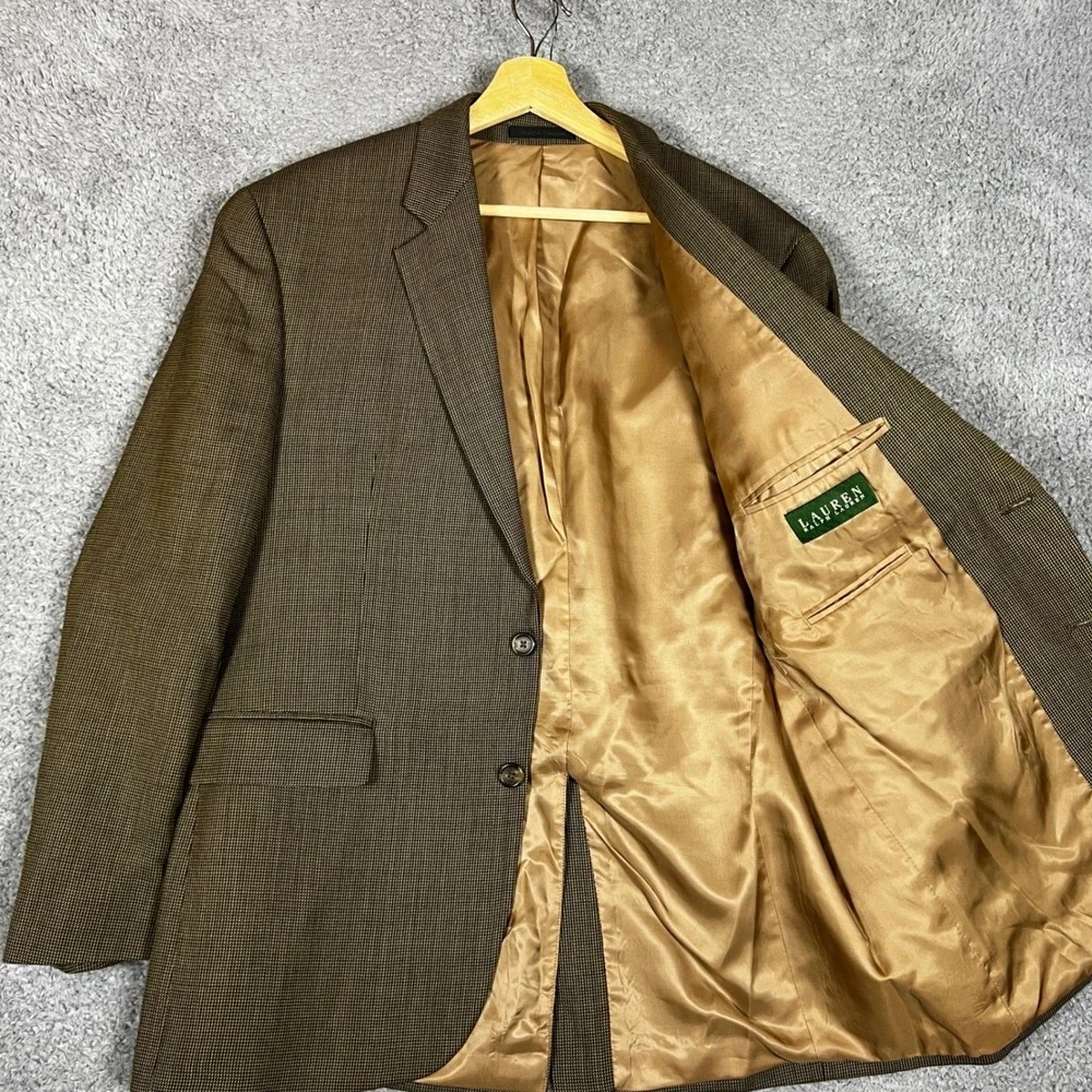 Ralph Lauren Sport Coat Mens 42R Brown Glen Plaid Blazer Business Office Meeting